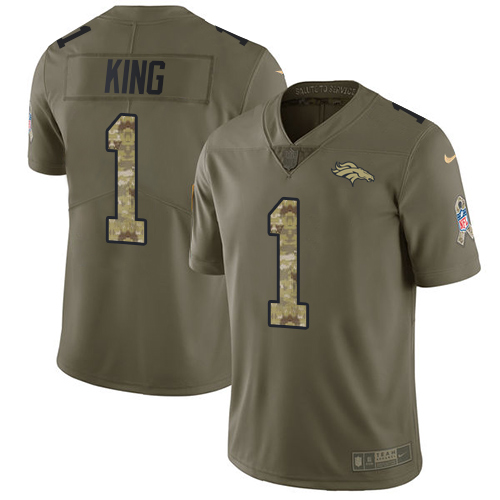 Nike Broncos #1 Marquette King Olive/Camo Men's Stitched NFL Limited Salute To Service Jersey - Click Image to Close